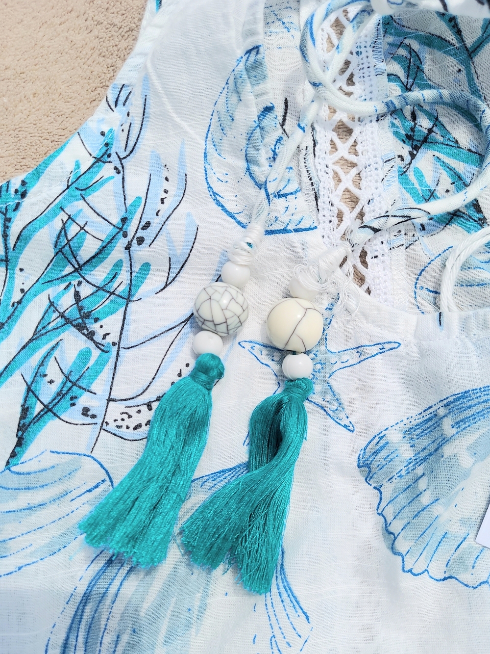 Blue Island White & Blue Seashell Print Halter Beach Sundress Women Size XS NWT - Picture 5 of 8
